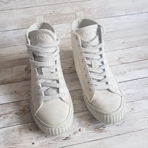 Calvin Klein Lace-Up Beige Canvas Sneakers Women Size 6.